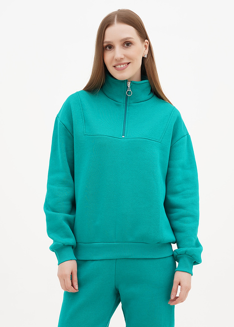 Фото ракурс 1 - Женский зелёный свитшот EQUILIBRI артикул TFR FL SWZ Dark green FW2024