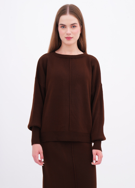 Фото ракурс 1 - Женский коричневый свитер EQUILIBRI артикул W391 038 100 Brown FW2025