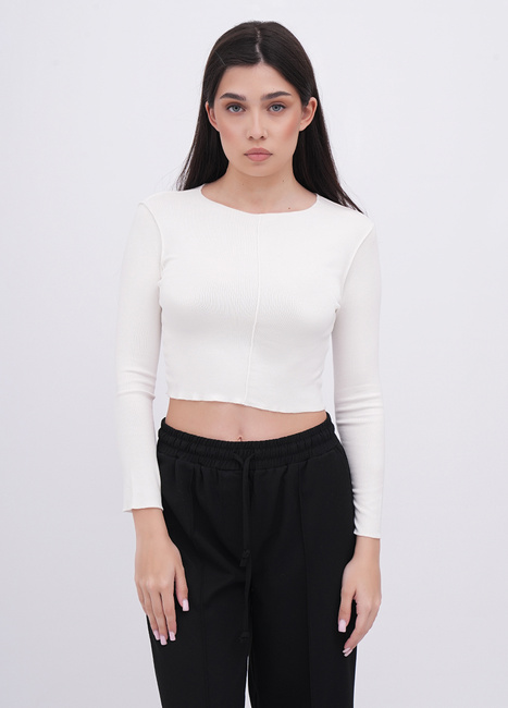 Женский белый лонгслив EQUILIBRI артикул W215 025 000 White FW2025 Фото ракурс 1 - Женский белый лонгслив EQUILIBRI артикул W215 025 000 White FW2025