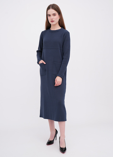 Фото ракурс 1 - Женское синее платье EQUILIBRI артикул W352 018 001 NAVY BLUE FW2025