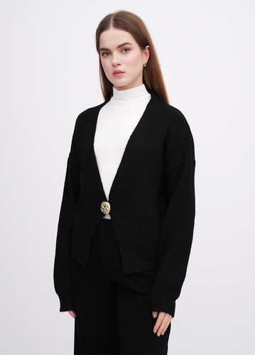 Фото ракурс 1 - Жіночий чорний кардиган EQUILIBRI артикул W343 011 000 Black FW2025