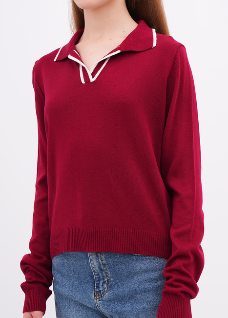 Фото ракурс 3 - Жіноча бордова футболка поло EQUILIBRI артикул W314 014 000 bordo FW2025