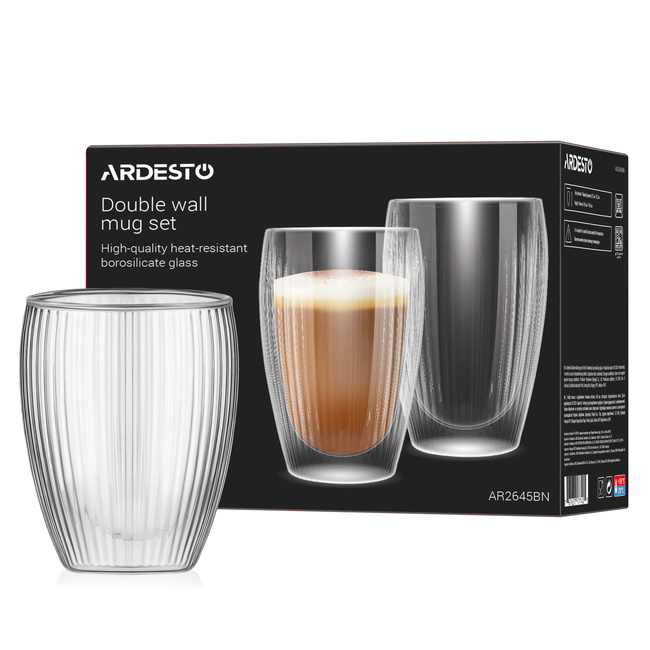 Прозорий набір чашок з подвійними стінками Ardesto артикул AR2645BN No color FW2025 Фото ракурс 3 - Прозорий набір чашок з подвійними стінками Ardesto артикул AR2645BN No color FW2025