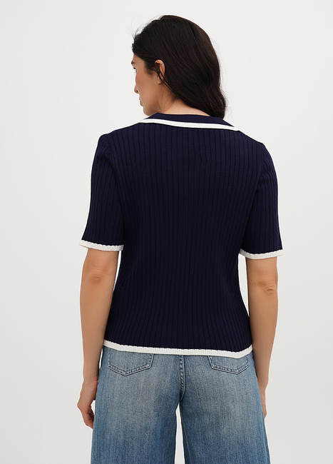 Фото ракурс 2 - Женская синяя футболка поло EQUILIBRI артикул W314 011 000 NAVY BLUE SS2025