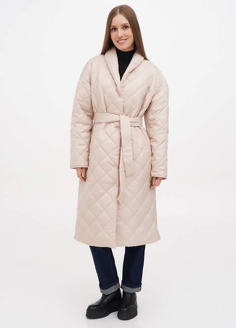 Фото ракурс 1 - Женское бежевое пальто EQUILIBRI  артикул DVS Coat MN Beige FW2024