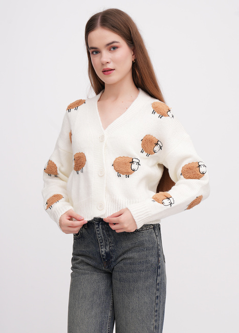 Жіночий білий кардиган EQUILIBRI артикул W343 013 000 White FW2025 Фото ракурс 1 - Жіночий білий кардиган EQUILIBRI артикул W343 013 000 White FW2025