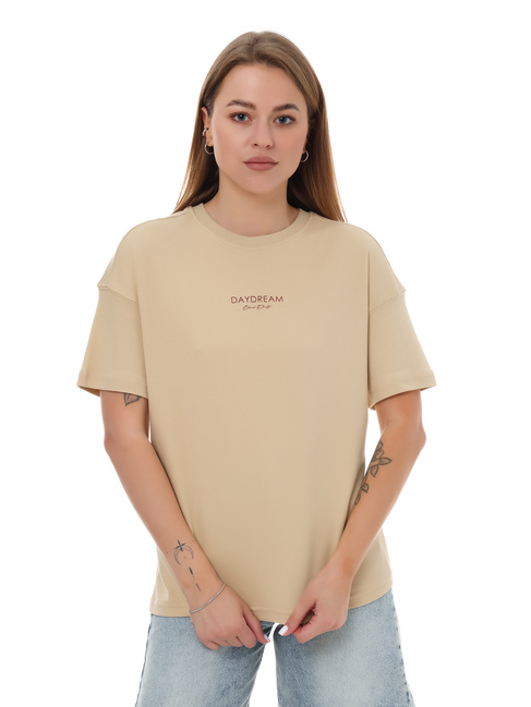 Женская бежевая футболка EQUILIBRI артикул W213 091 000 Beige SS2025 Фото ракурс 1 - Женская бежевая футболка EQUILIBRI артикул W213 091 000 Beige SS2025
