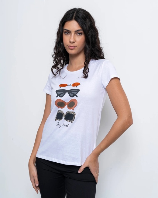 Женская белая футболка Piazza Italia артикул 50031 VAR 2 SS2025 Фото ракурс 2 - Женская белая футболка Piazza Italia артикул 50031 VAR 2 SS2025