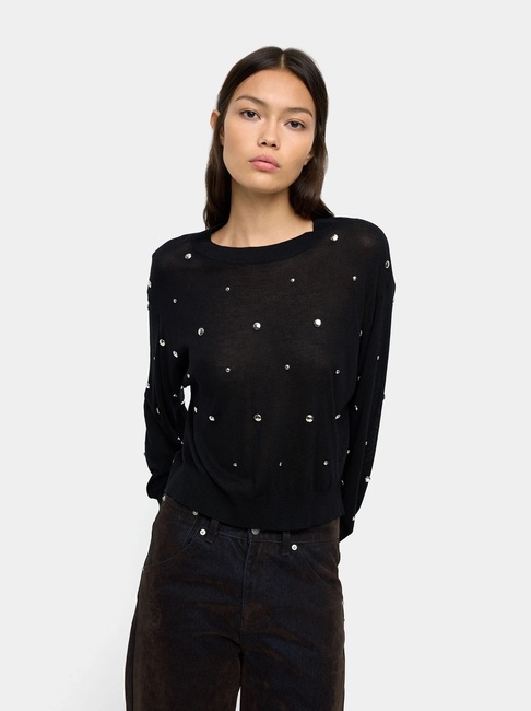 Женский черный свитер Parfois артикул 241058 _BK FW2025 Фото ракурс 1 - Женский черный свитер Parfois артикул 241058 _BK FW2025