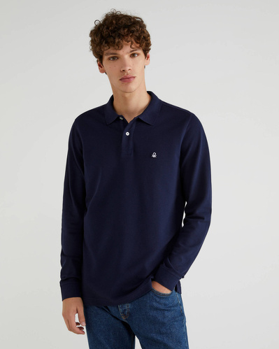 Фото ракурс 1 - Мужской синий лонгслив Benetton артикул 3089J3204 016 25A