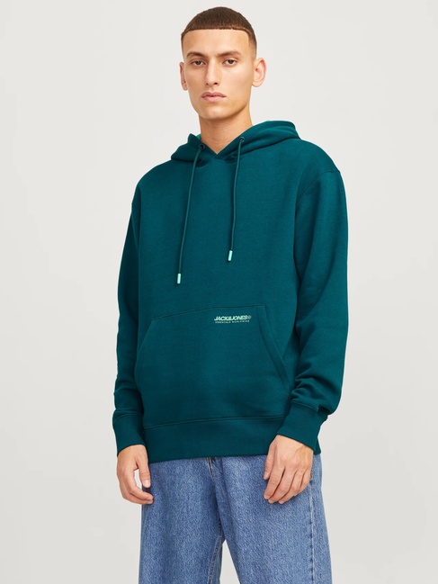 Фото ракурс 1 - Мужское зелёное худи Jack & Jones  артикул 12256534 Deep Teal FW2024