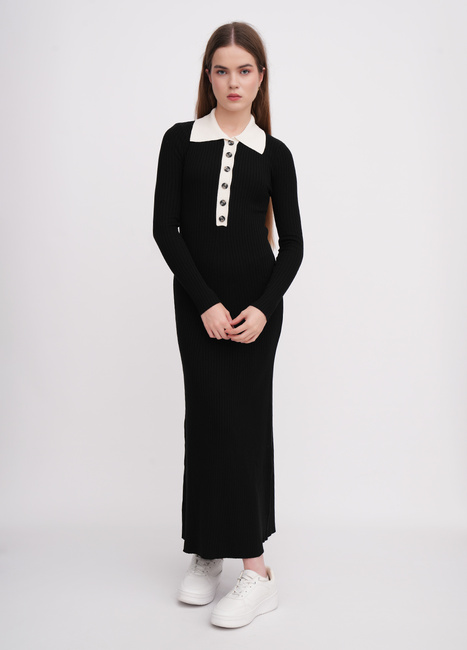 Женское черное платье EQUILIBRI артикул W352 033 000 Black FW2025 Фото ракурс 1 - Женское черное платье EQUILIBRI артикул W352 033 000 Black FW2025