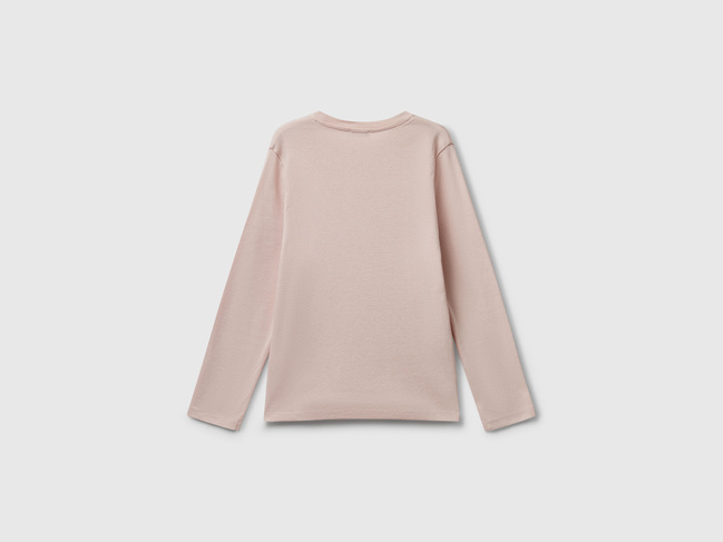 Розовый лонгслив для девочек Benetton артикул 3I9WC10Q2.G 12U 25A Фото ракурс 2 - Розовый лонгслив для девочек Benetton артикул 3I9WC10Q2.G 12U 25A