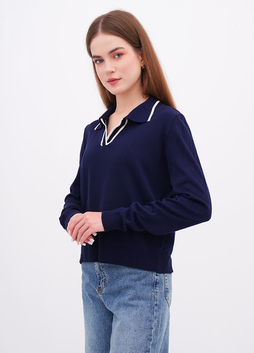 Фото ракурс 1 - Жіноча синя футболка поло EQUILIBRI артикул W314 014 000 NAVY BLUE FW2025