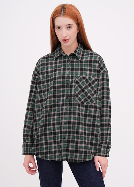 Фото ракурс 1 - Жіноча зелена сорочка EQUILIBRI артикул W422 023 003 Green FW2025