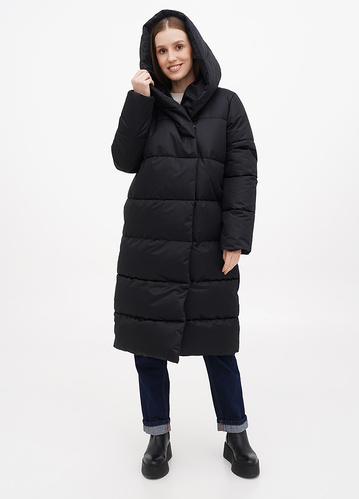 Фото ракурс 1 - Женское чёрное пальто EQUILIBRI артикул OD Coat Down 2 Black FW2024