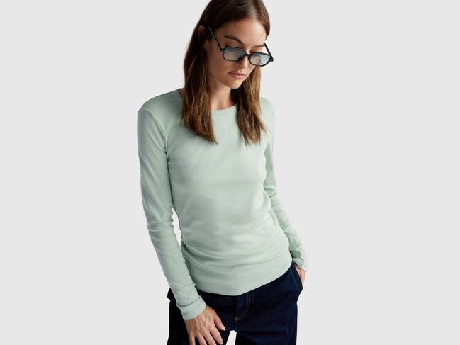 Женский зеленый лонгслив Benetton артикул 3GA2E16F9 22U 25A Фото ракурс 1 - Женский зеленый лонгслив Benetton артикул 3GA2E16F9 22U 25A