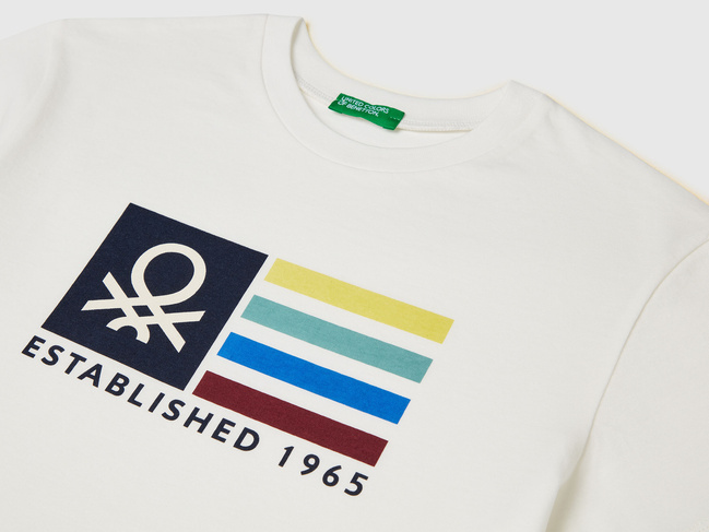 Белая футболка для мальчиков Benetton артикул 3I1XC10Q4.G 074 25A Фото ракурс 3 - Белая футболка для мальчиков Benetton артикул 3I1XC10Q4.G 074 25A