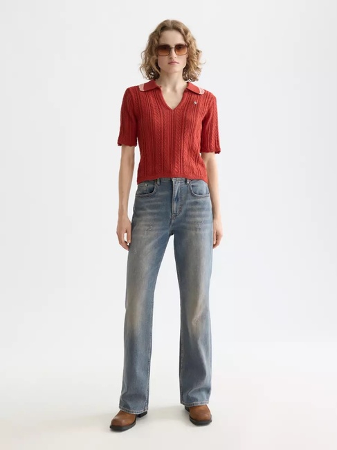 Женская красная футболка поло SCOTCH & SODA артикул U9A01046T U602 FW2025 Фото ракурс 3 - Женская красная футболка поло SCOTCH & SODA артикул U9A01046T U602 FW2025