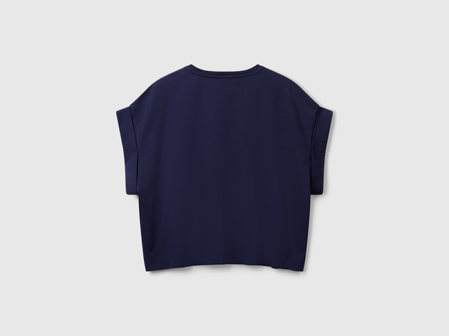 Фото ракурс 3 - Женская синяя футболка Benetton артикул 3IFVD10AF 252 25P