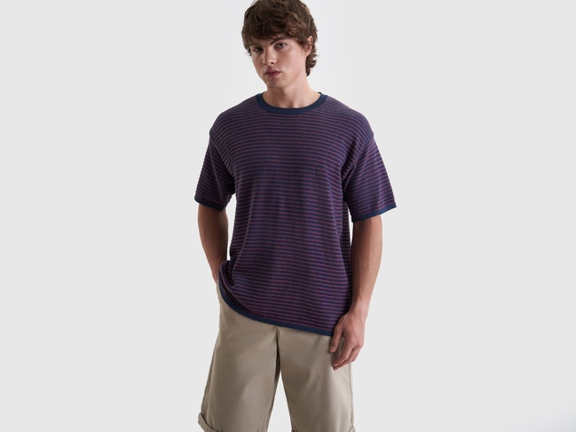 Чоловіча фіолетова футболка Benetton артикул 1195K109V 817 25P Фото ракурс 5 - Чоловіча фіолетова футболка Benetton артикул 1195K109V 817 25P