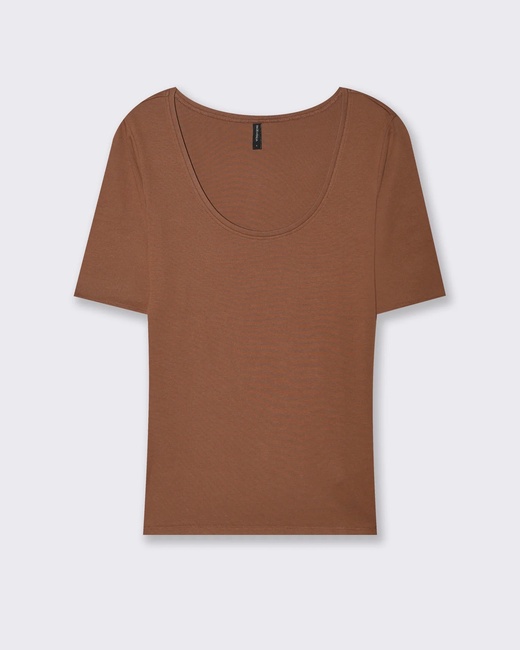 Фото ракурс 1 - Жіноча коричнева футболка Piazza Italia артикул 62254 Brown tobacco FW2025