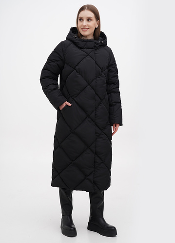 Фото ракурс 1 - Женское чёрное пальто EQUILIBRI артикул NV Coat ST Black FW2024