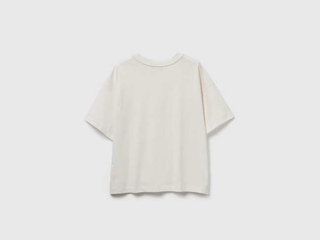 Фото ракурс 2 - Женская бежевая футболка Benetton артикул 35P5D10AR 0R2 25A