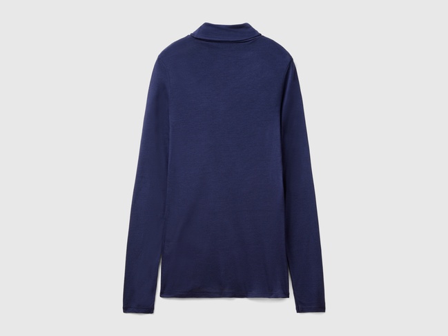 Жіноча синя водолазка Benetton артикул 3R0KD2013 852 24A Фото ракурс 3 - Жіноча синя водолазка Benetton артикул 3R0KD2013 852 24A