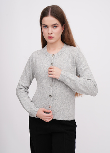 Фото ракурс 1 - Жіночий сірий кардиган EQUILIBRI артикул BW343003 000 Light grey FW2025