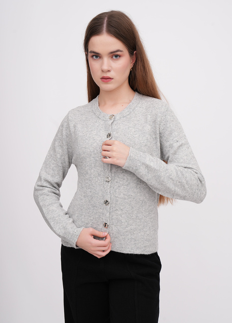 Фото ракурс 1 - Жіночий сірий кардиган EQUILIBRI артикул BW343003 000 Light grey FW2025