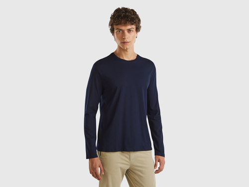 Фото ракурс 1 - Мужской синий лонгслив Benetton артикул 3U53J1F05 016 25A