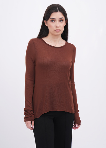 Фото ракурс 1 - Жіночий коричневий лонгслів EQUILIBRI артикул W315 010 001 Brown FW2025