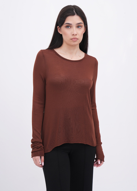 Жіночий коричневий лонгслів EQUILIBRI артикул W315 010 001 Brown FW2025 Фото ракурс 1 - Жіночий коричневий лонгслів EQUILIBRI артикул W315 010 001 Brown FW2025