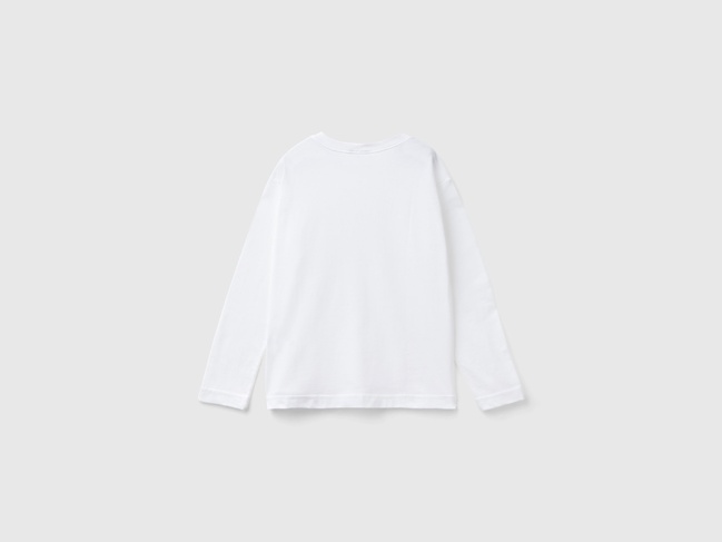 Фото ракурс 2 - Белый лонгслив для мальчиков Benetton артикул 3I1XC10DB.G 101 25A