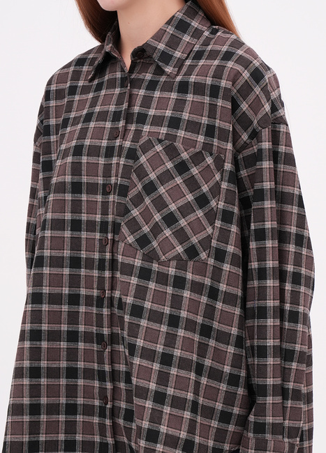 Фото ракурс 3 - Жіноча коричнева сорочка EQUILIBRI артикул W422 023 003 Brown dark FW2025