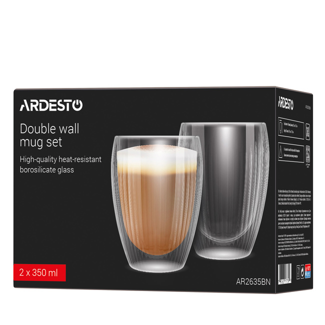 Фото ракурс 6 - Прозорий набір чашок з подвійними стінками Ardesto артикул AR2635BN No color FW2025