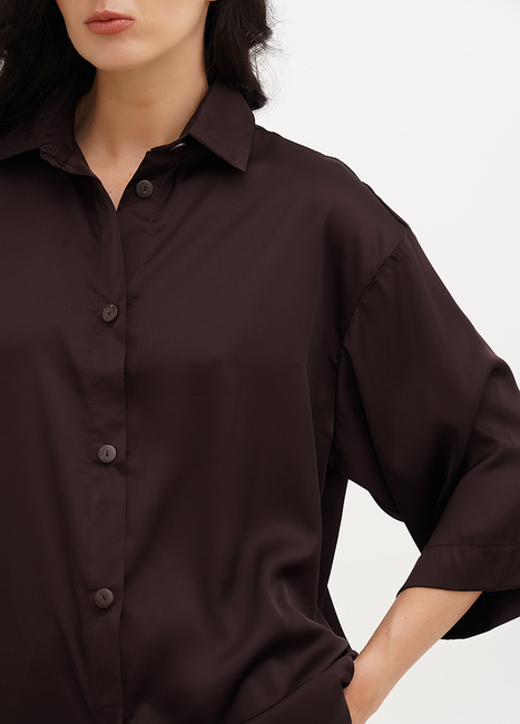 Фото ракурс 4 - Жіноча коричнева сорочка EQUILIBRI артикул W491 070 100 Brown SS2025