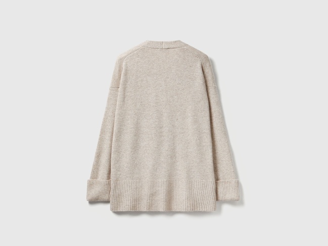 Женский бежевый кардиган Benetton артикул 126WD604Z 91Z 25A Фото ракурс 2 - Женский бежевый кардиган Benetton артикул 126WD604Z 91Z 25A