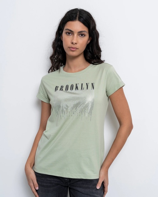 Фото ракурс 2 - Жіноча зелена футболка Piazza Italia артикул 50028 Green SS2025