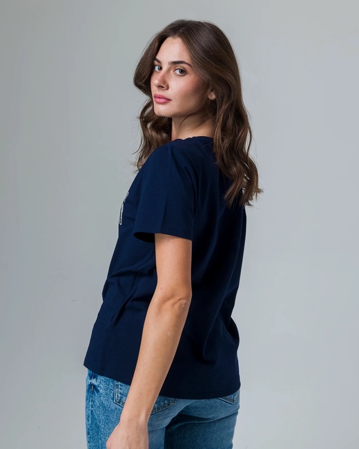 Жіноча синя футболка Piazza Italia артикул 32599 VAR 2 SS2025 Фото ракурс 2 - Жіноча синя футболка Piazza Italia артикул 32599 VAR 2 SS2025