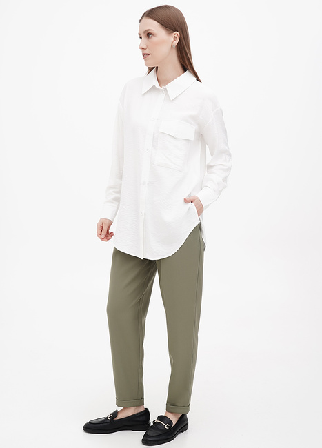 Фото ракурс 1 - Жіночі хакі брюки EQUILIBRI артикул AZ Pant cuff BR Khaki SS2024