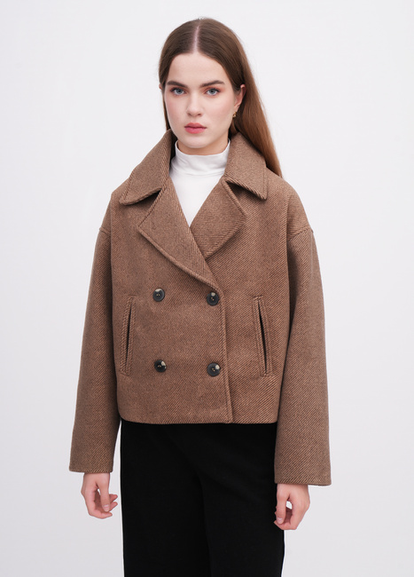 Фото ракурс 1 - Женское коричневое пальто EQUILIBRI артикул BW173001 000 Mocco FW2025