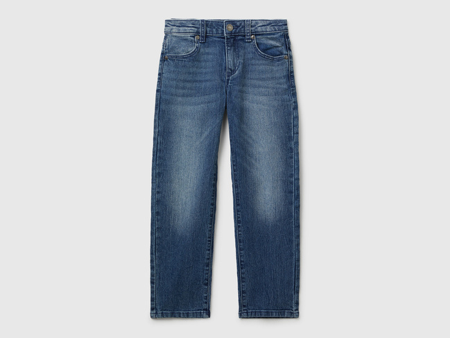 Синие джинсы для девочек Benetton артикул 4PORCE048.G 901 25A Фото ракурс 1 - Синие джинсы для девочек Benetton артикул 4PORCE048.G 901 25A