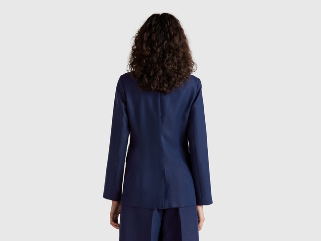 Женский синий пиджак Benetton артикул 25BVDW036 252 25P Фото ракурс 2 - Женский синий пиджак Benetton артикул 25BVDW036 252 25P