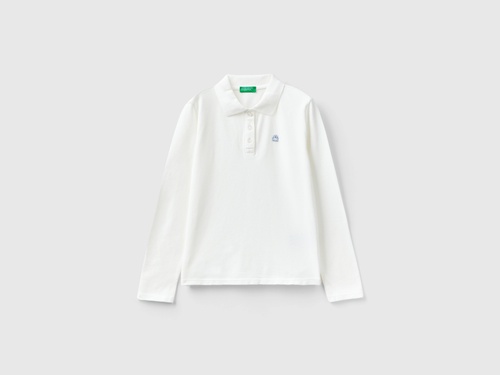 Фото ракурс 1 - Белая футболка поло Benetton для девочек артикул 3WG9C300X.G 074 24A