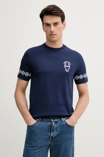 Фото ракурс 1 - Чоловіча синя футболка Benetton артикул 3BL0U10AF 252 25P