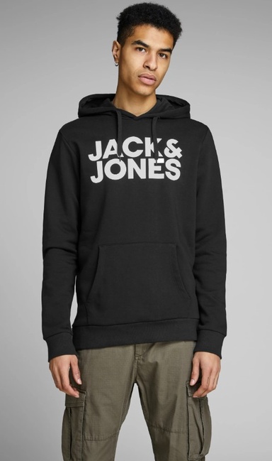 Фото ракурс 4 - Мужское чёрное худи Jack & Jones артикул 12152840 Black FW2024