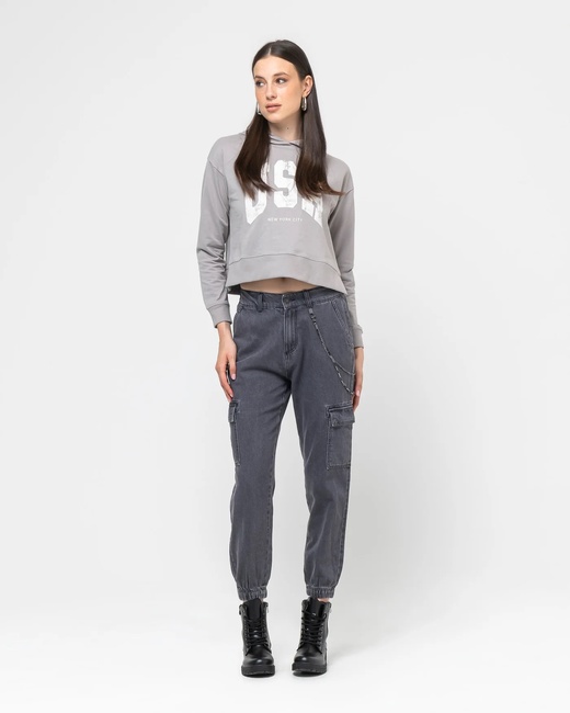 Фото ракурс 3 - Женское серое худи Piazza Italia артикул 28592 Pearl white FW2024