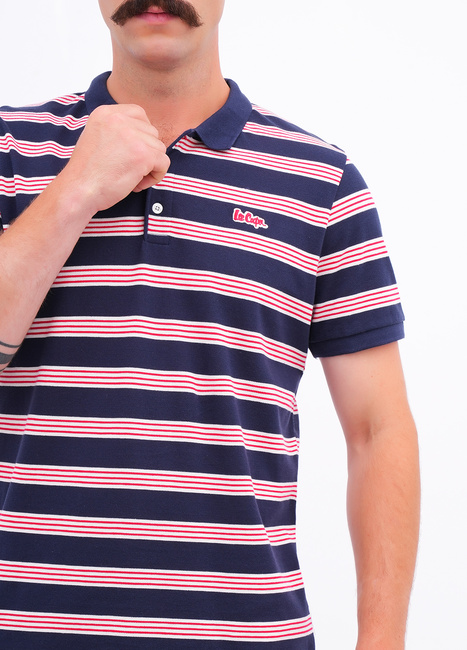 Фото ракурс 4 - Мужская синяя футболка поло Lee Cooper артикул LCM251-1024 NAVY FW2025